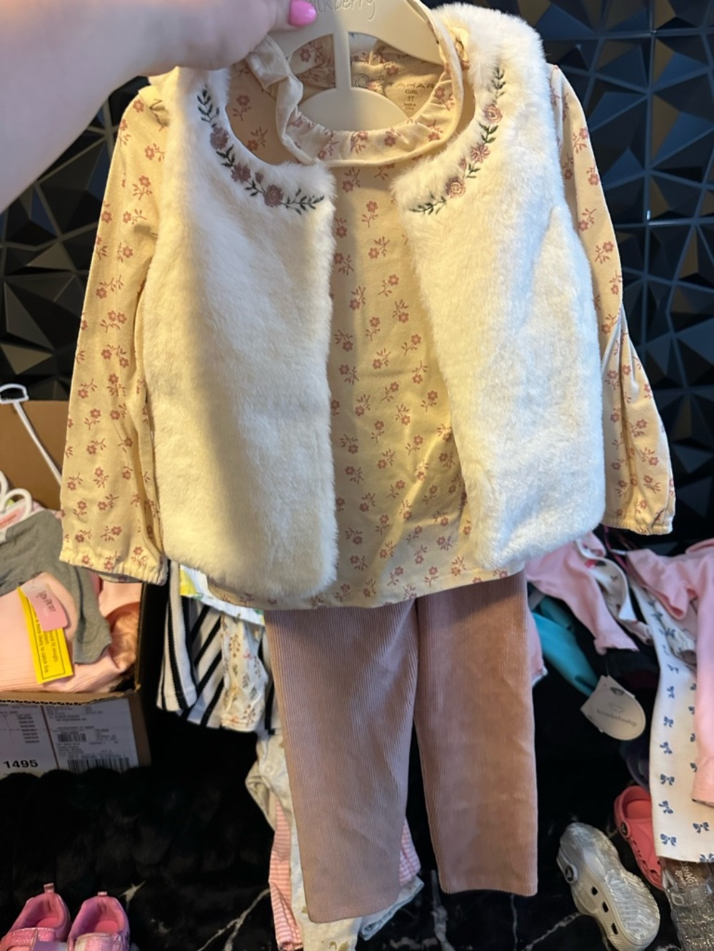Cat & Jack Cream Floral Top with Pink Accents